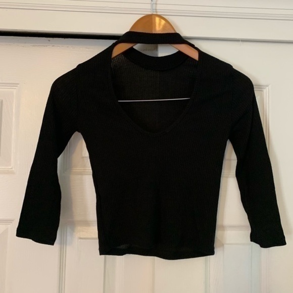 Forever 21 Black Cropped Cutout Ribbed Top Small - Picture 6 of 7